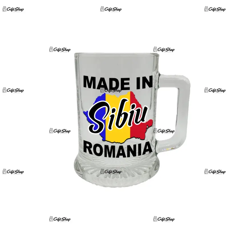 Made in sibiu romania, halba cu mesaj